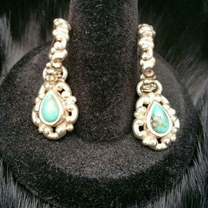 Turquoise and Sterling Silver  Hoop Earrings